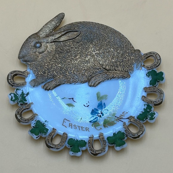 Antique | Holiday | Rare Victorian Bunny Rabbit Horseshoe Milk Glass ...